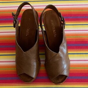 AEROSOLES Women's Brown Slingback Wedge Sandals Sz 7